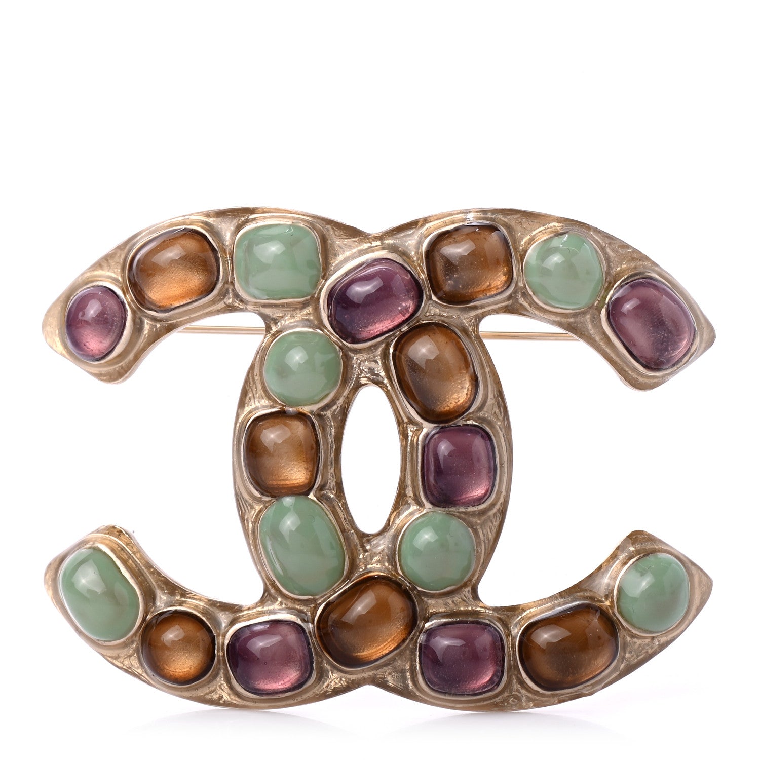 Chanel Gripoix Poured Glass CC Brooch Gold Multicolor 1 of 4