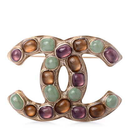 Chanel Gripoix Poured Glass CC Brooch Gold Multicolor 1 of 4