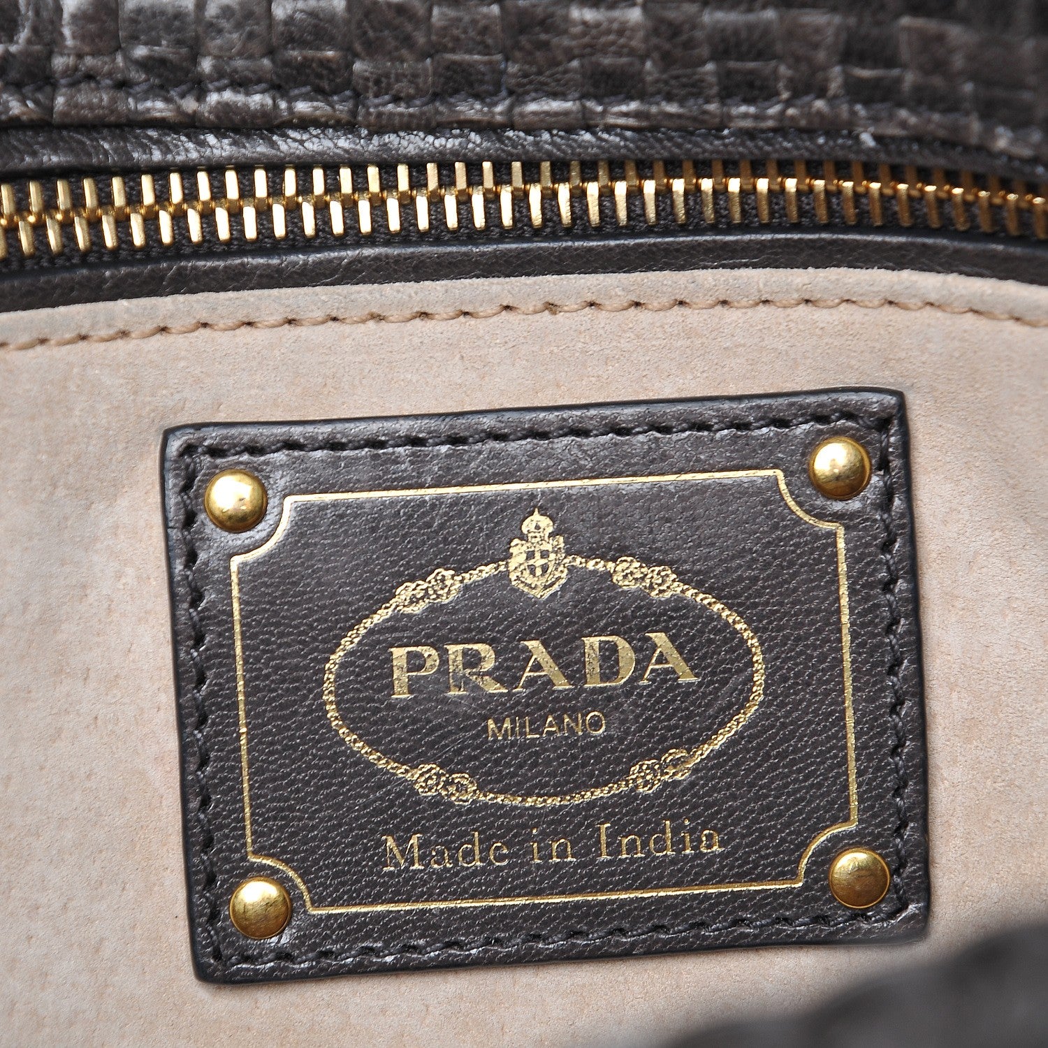 Prada Goatskin Woven Top Handle Satchel Antracite 7 of 10