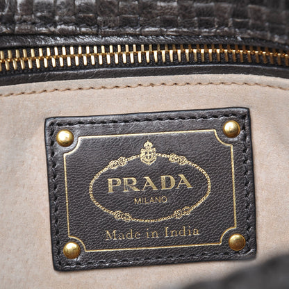 Prada Goatskin Woven Top Handle Satchel Antracite 7 of 10
