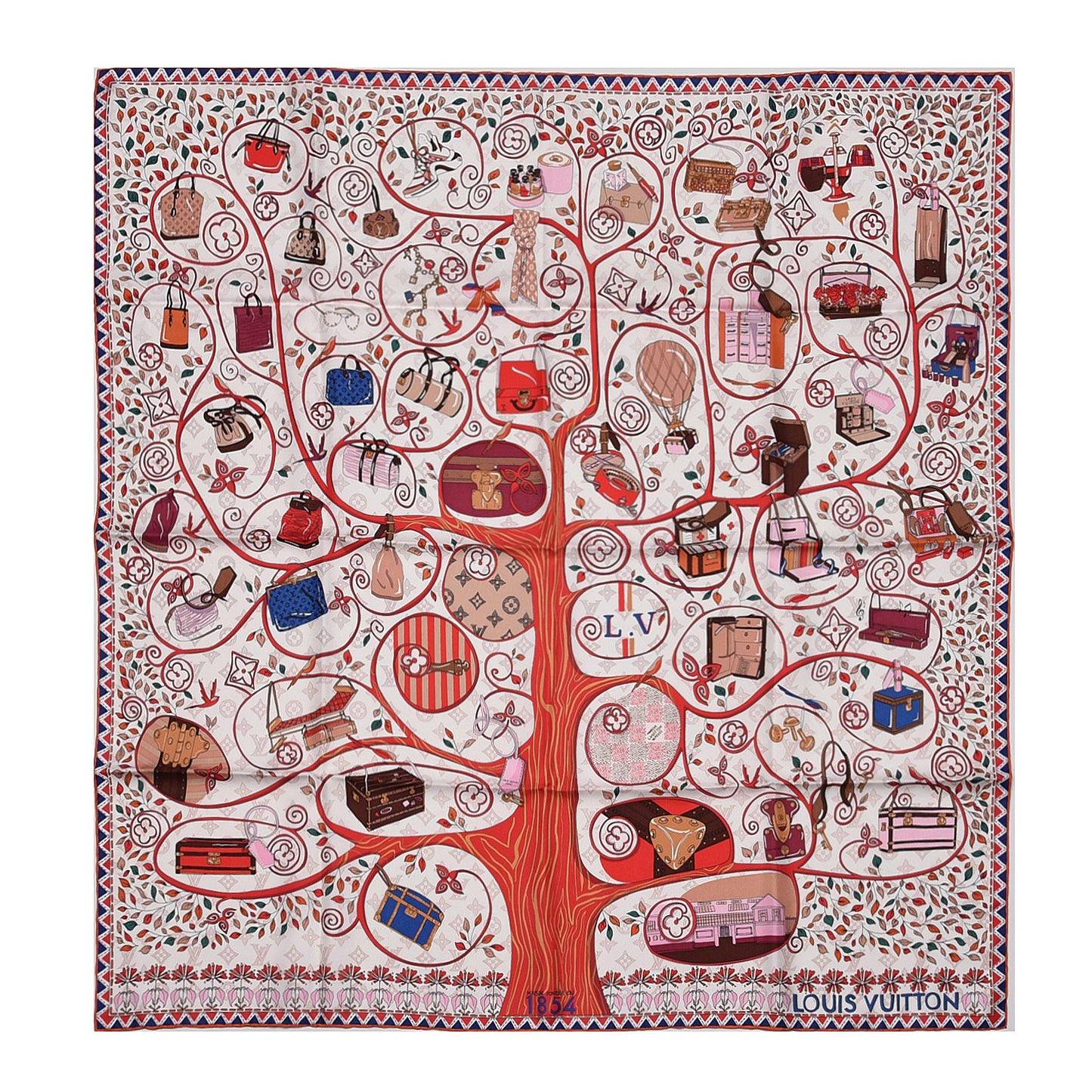 Silk Tree Of Louis Square Scarf Beige