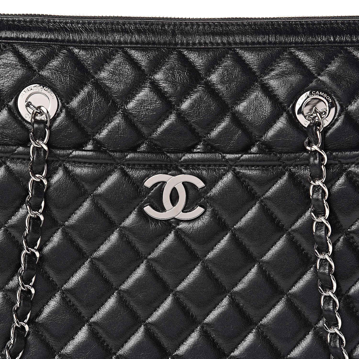 Chanel Glazed Calfskin Quilted Large Shopping Tote Black 10 of 10