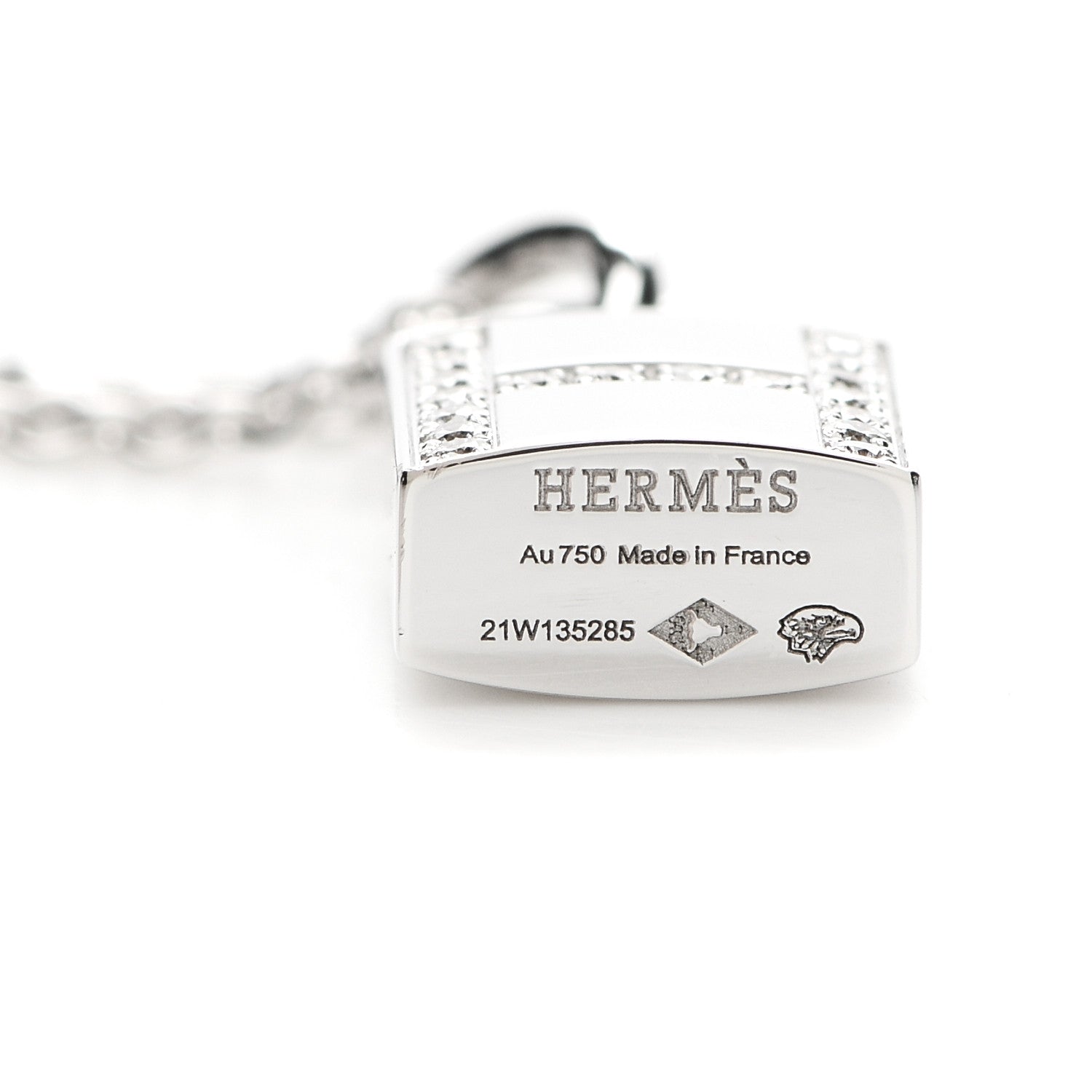Hermes 18K White Gold Diamond Amulettes Cadenas Pendant Necklace 4 of 5