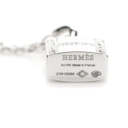 Hermes 18K White Gold Diamond Amulettes Cadenas Pendant Necklace 4 of 5