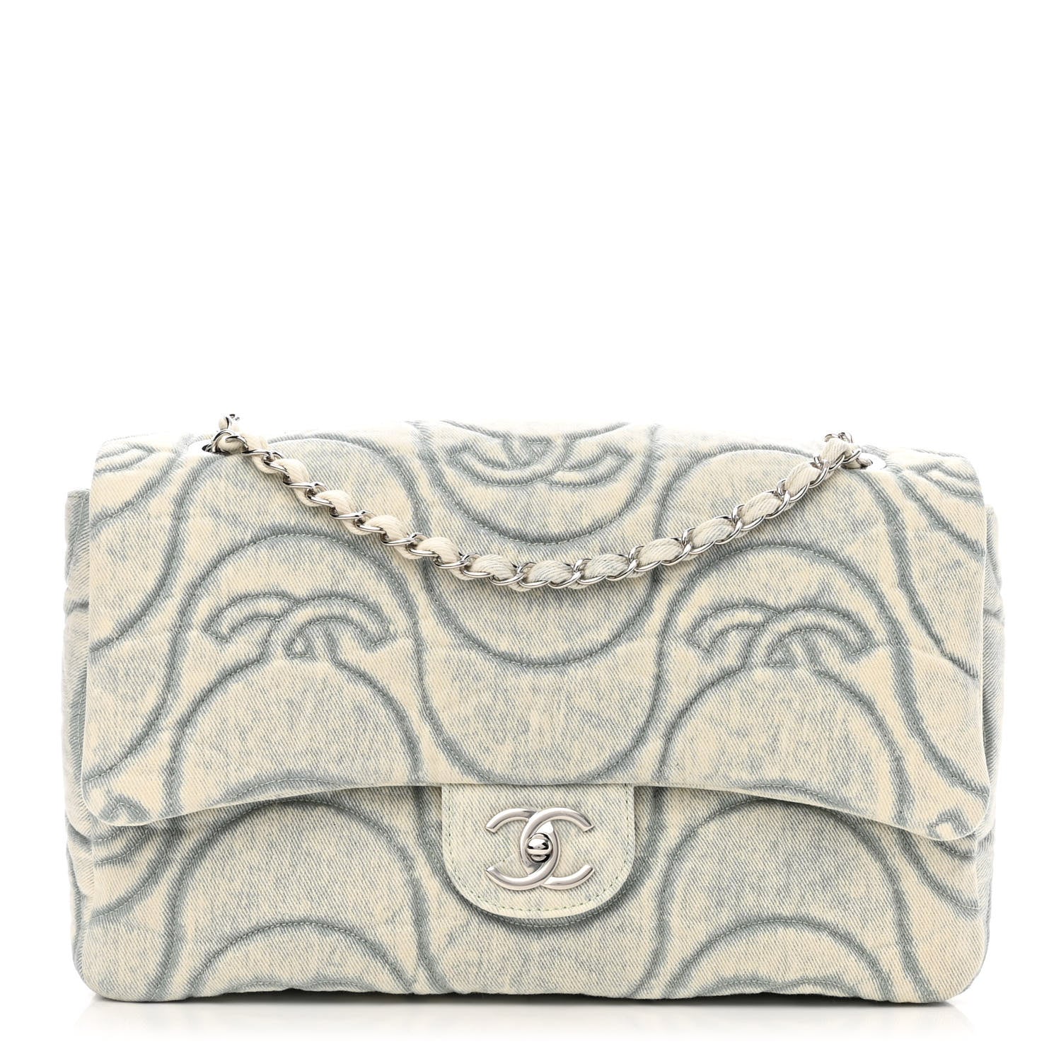 Chanel Denim Embossed CC Logo Print Jumbo Single Flap Blue 1 of 13