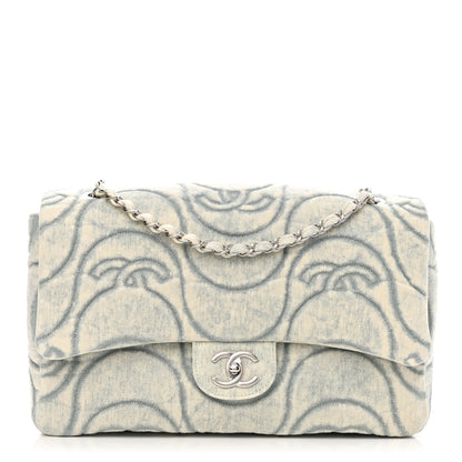 Chanel Denim Embossed CC Logo Print Jumbo Single Flap Blue 1 of 13