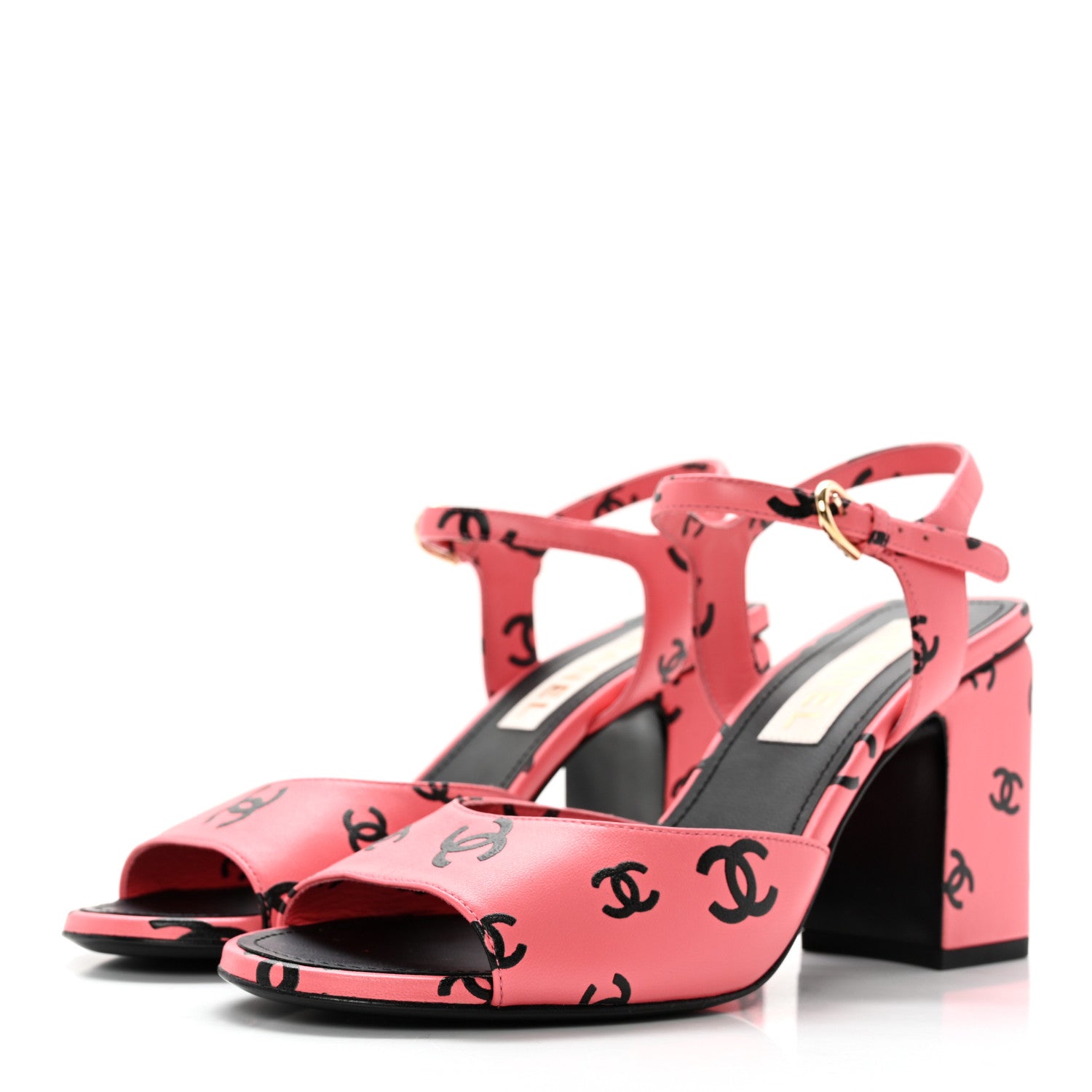 Chanel Lambskin Printed CC Sandals 39 Pink Black 3 of 13
