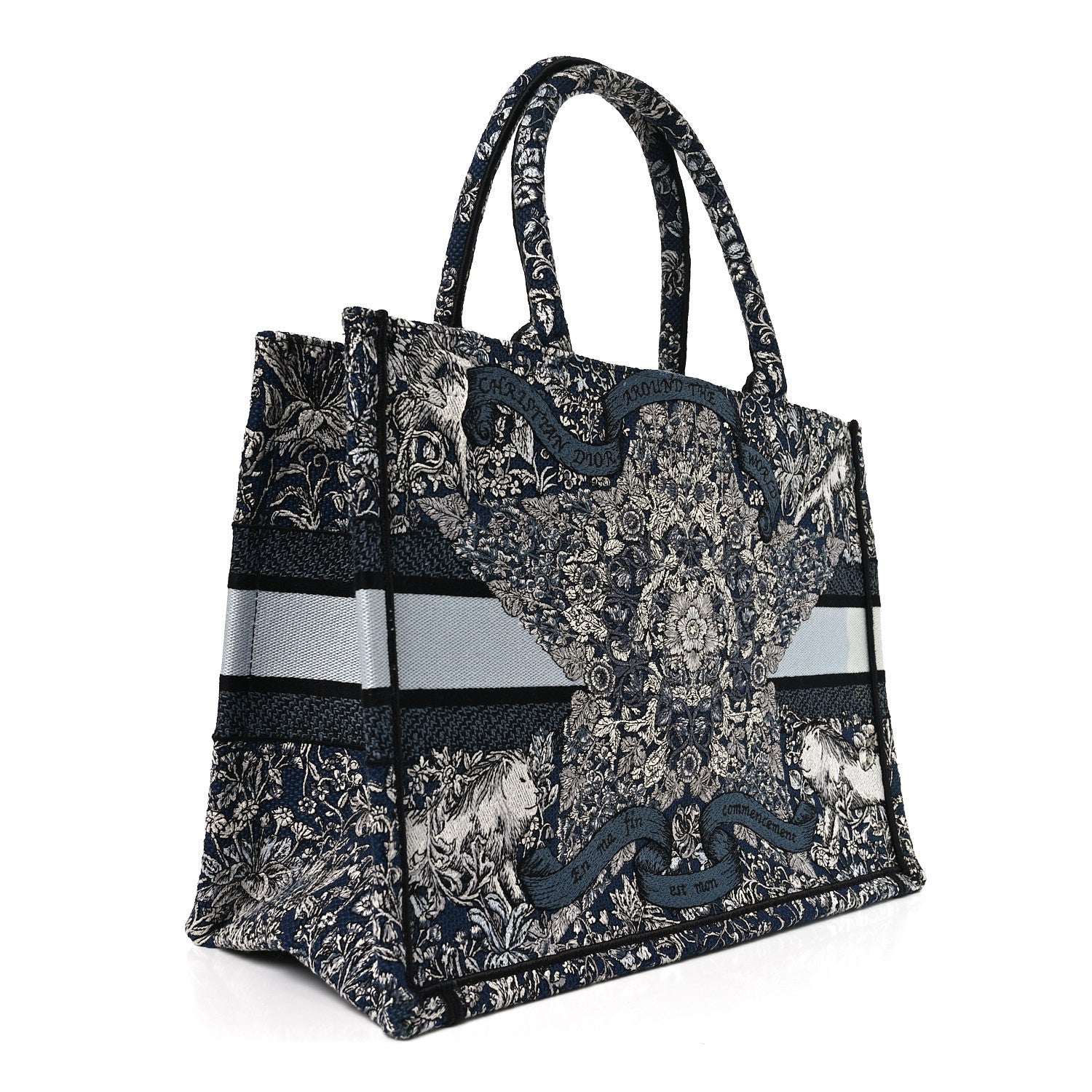 Christian Dior Canvas Embroidered Medium Around The World Book Tote Blue 2 of 9