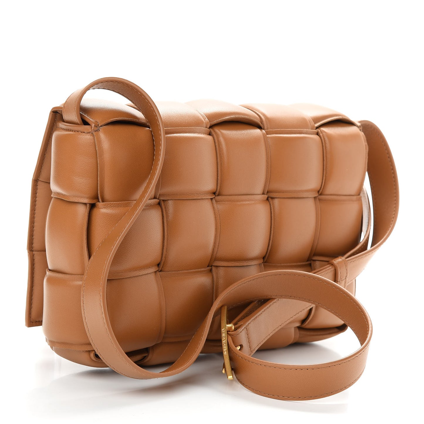 Nappa Maxi Intreccio Padded Cassette Crossbody Bag Caramel