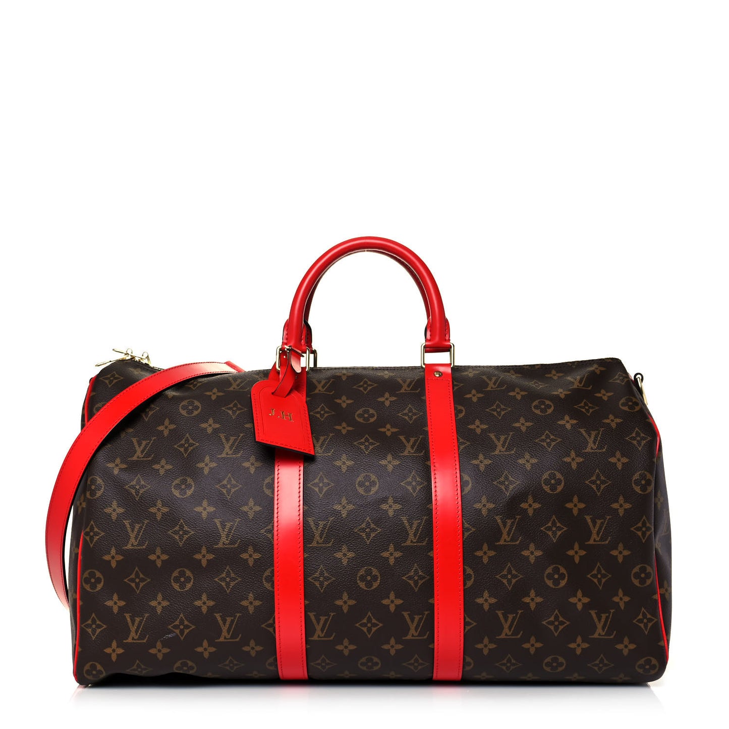 Calfskin Monogram Keepall Bandouliere 50 Coquelicot