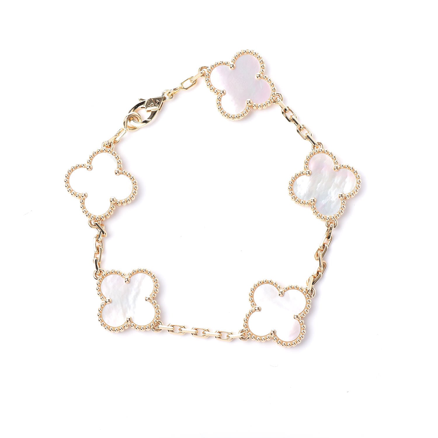 Van Cleef & Arpels 18K Yellow Gold Mother of Pearl 5 Motifs Vintage Alhambra Bracelet 6 of 8