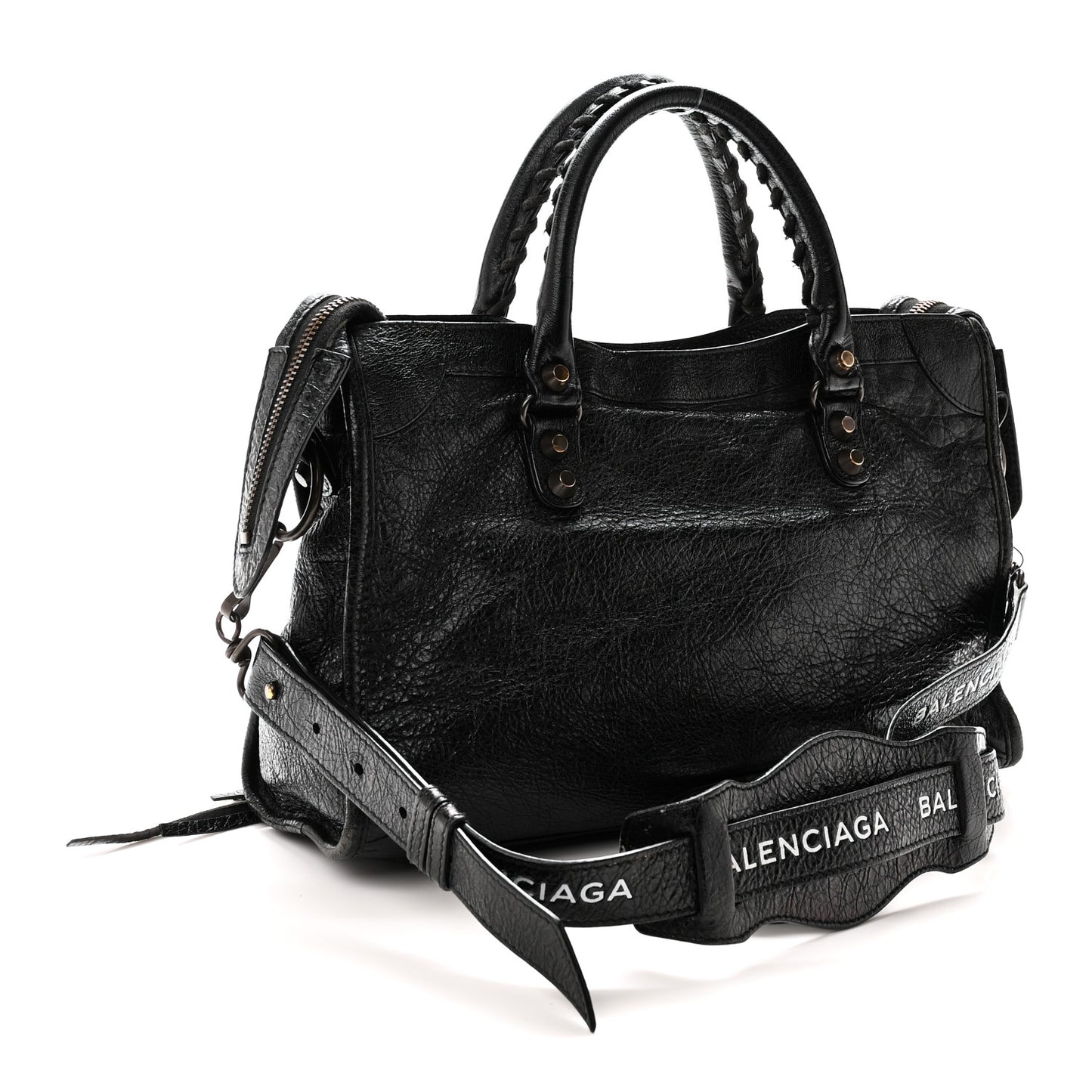 Agneau Classic Hardware S City Logo Strap  Black White