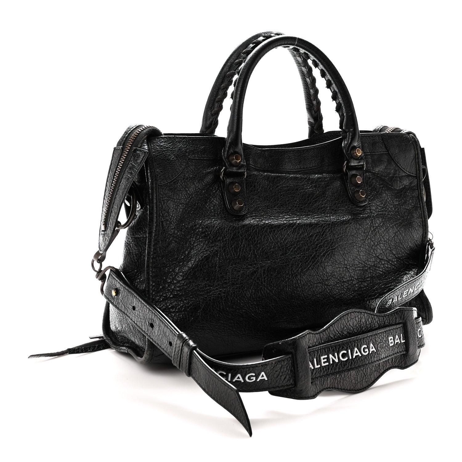 Balenciaga Agneau Classic Hardware S City Logo Strap  Black White 3 of 10