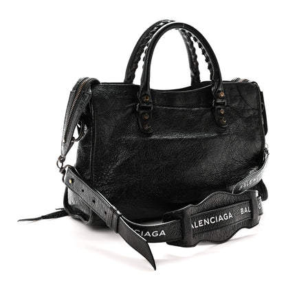 Balenciaga Agneau Classic Hardware S City Logo Strap  Black White 3 of 10