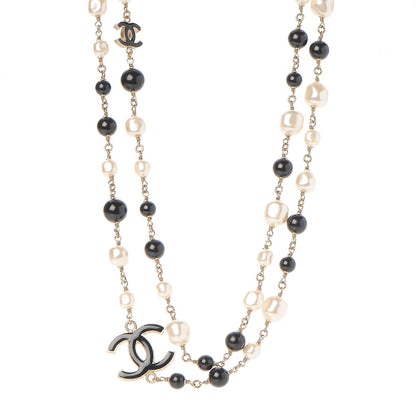 Chanel Pearl Bead Enamel CC Long Necklace Black Gold 1 of 7