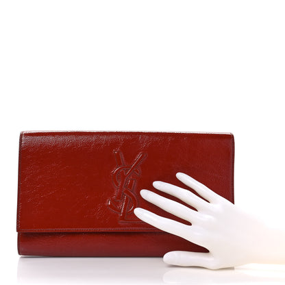 Saint Laurent Textured Patent Monogram Large Belle De Jour Clutch Red 2 of 10