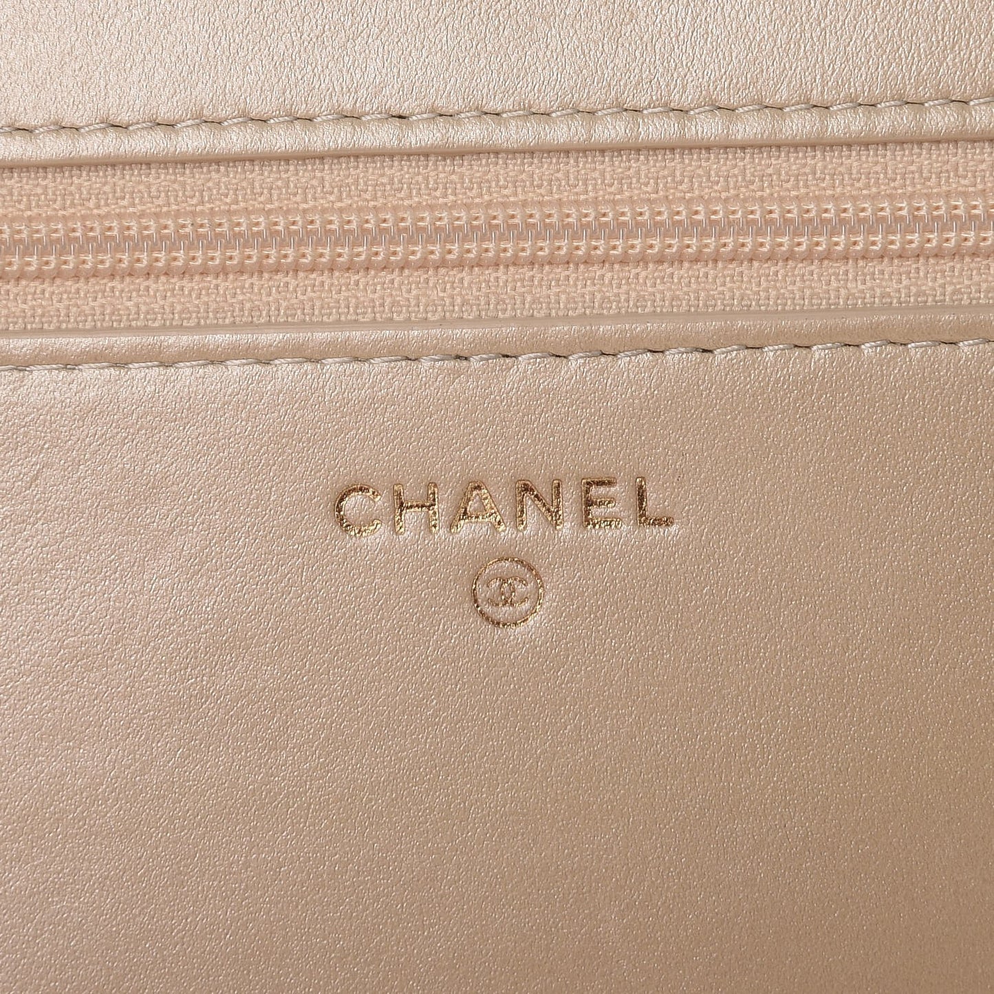 Metallic Calfskin Quilted Boy Wallet On Chain WOC Gold