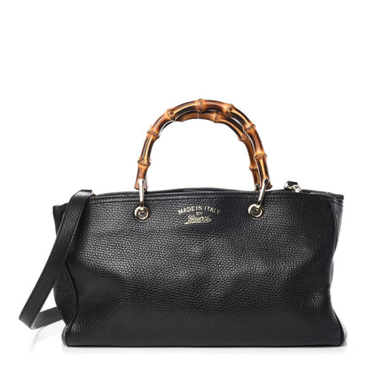 Gucci Pebbled Calfskin Medium Bamboo Shopper Tote Black 1 of 11