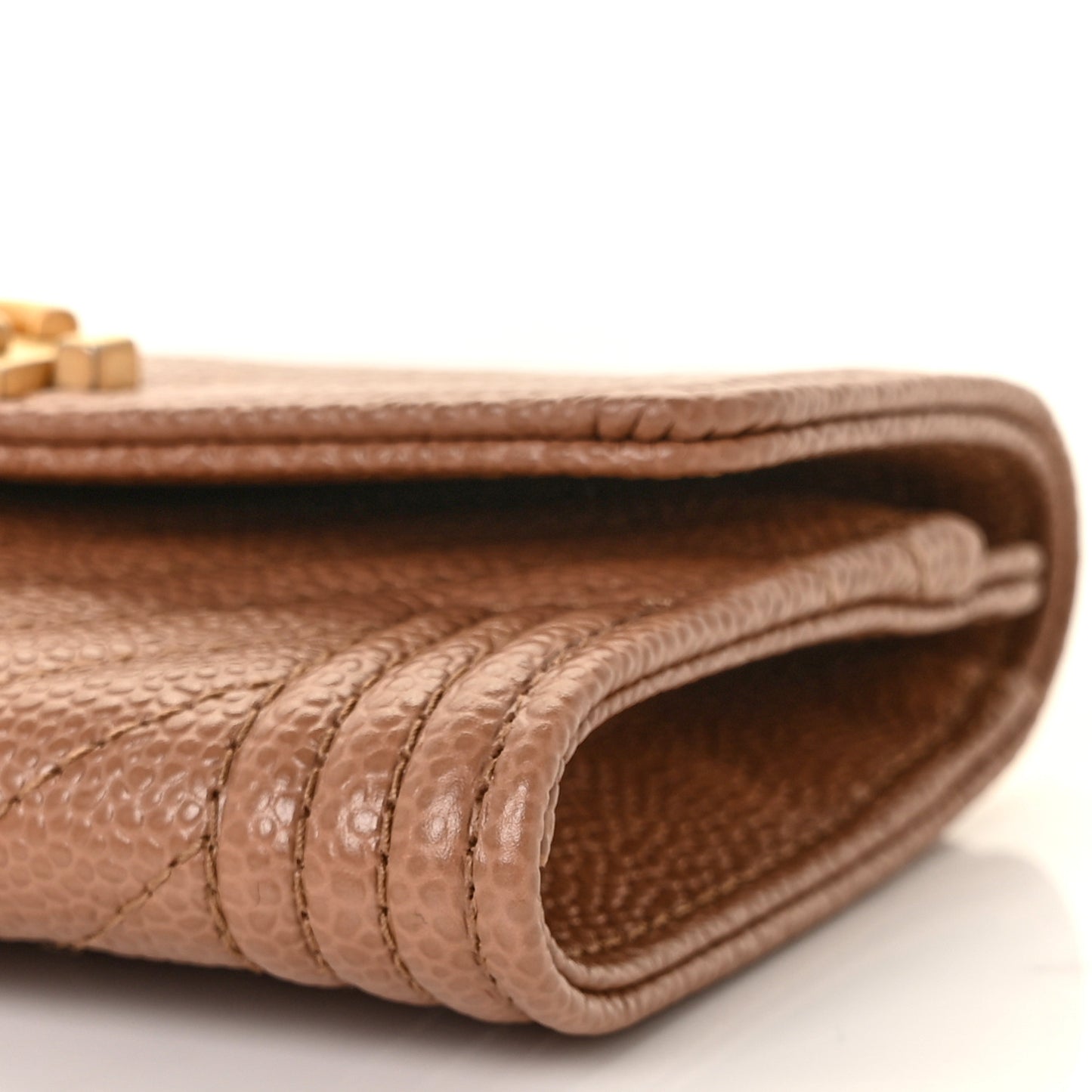 Caviar Chevron Quilted Boy Card Holder Dark Beige