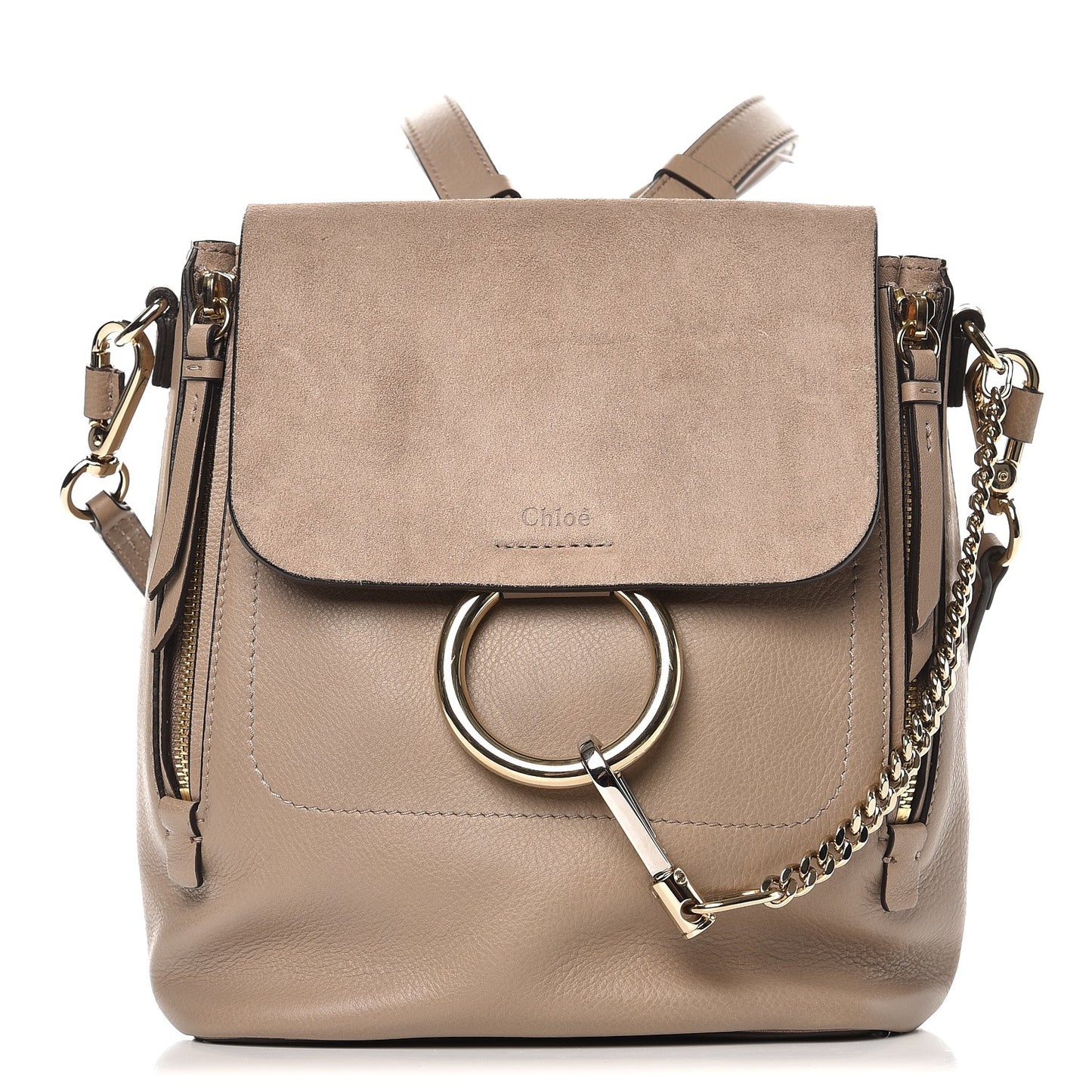 Suede Calfskin Small Faye Backpack Motty Grey