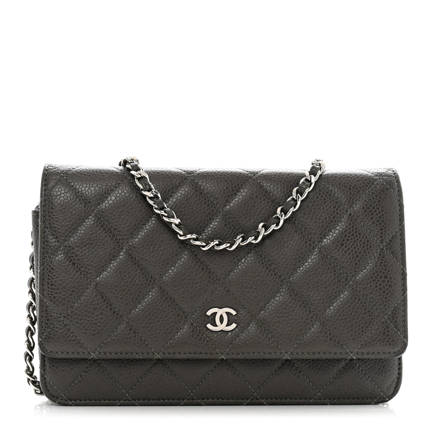 Caviar Quilted Wallet On Chain WOC Dark Grey