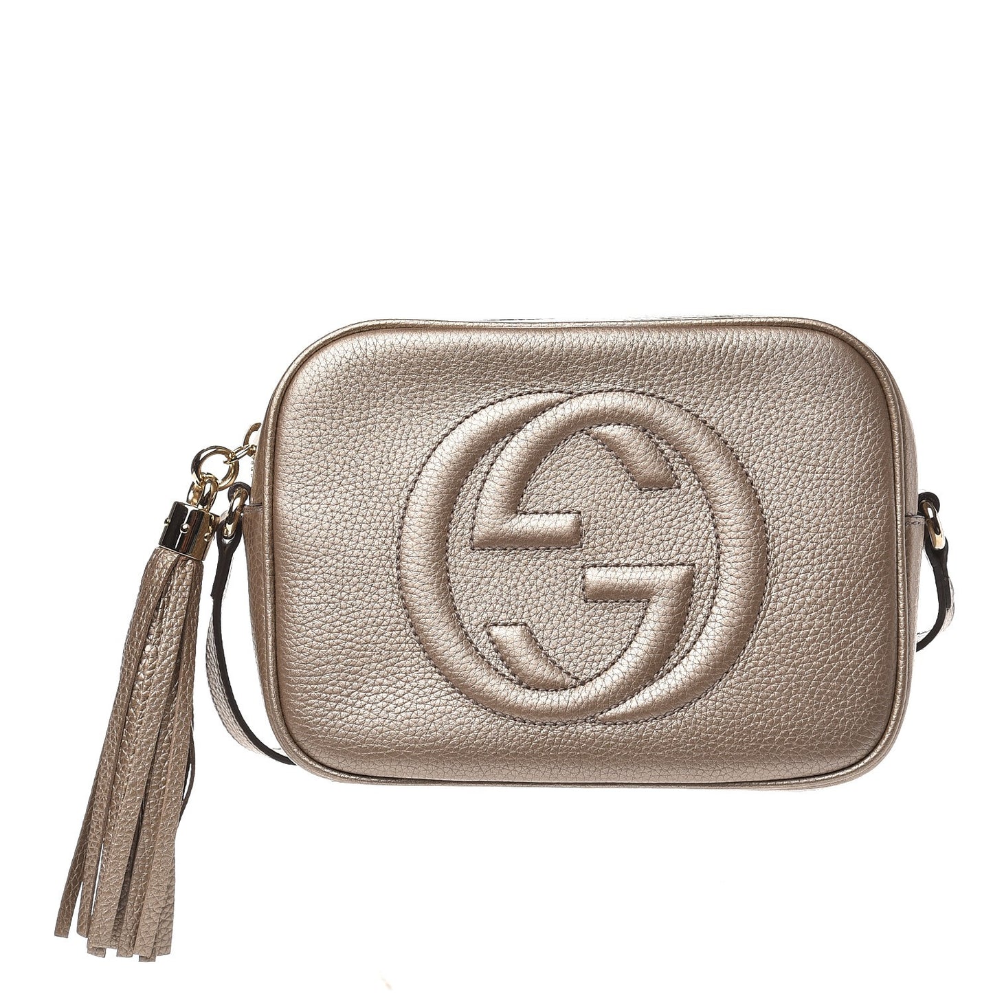 Metallic Pebbled Calfskin Small Soho Disco Bag Golden Beige