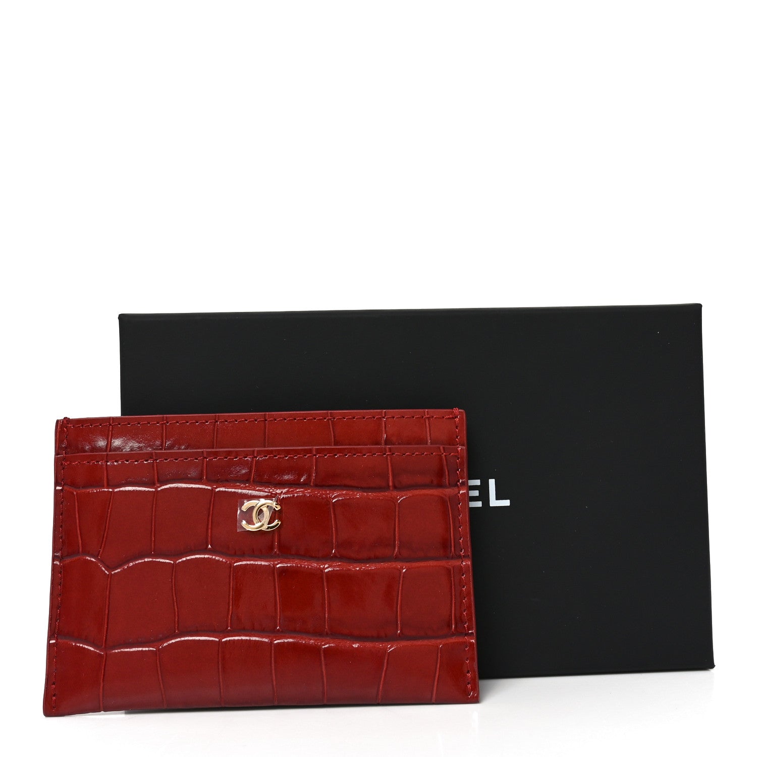 Chanel Calfskin Crocodile Embossed Crococo Card Holder Burgundy 8 of 8