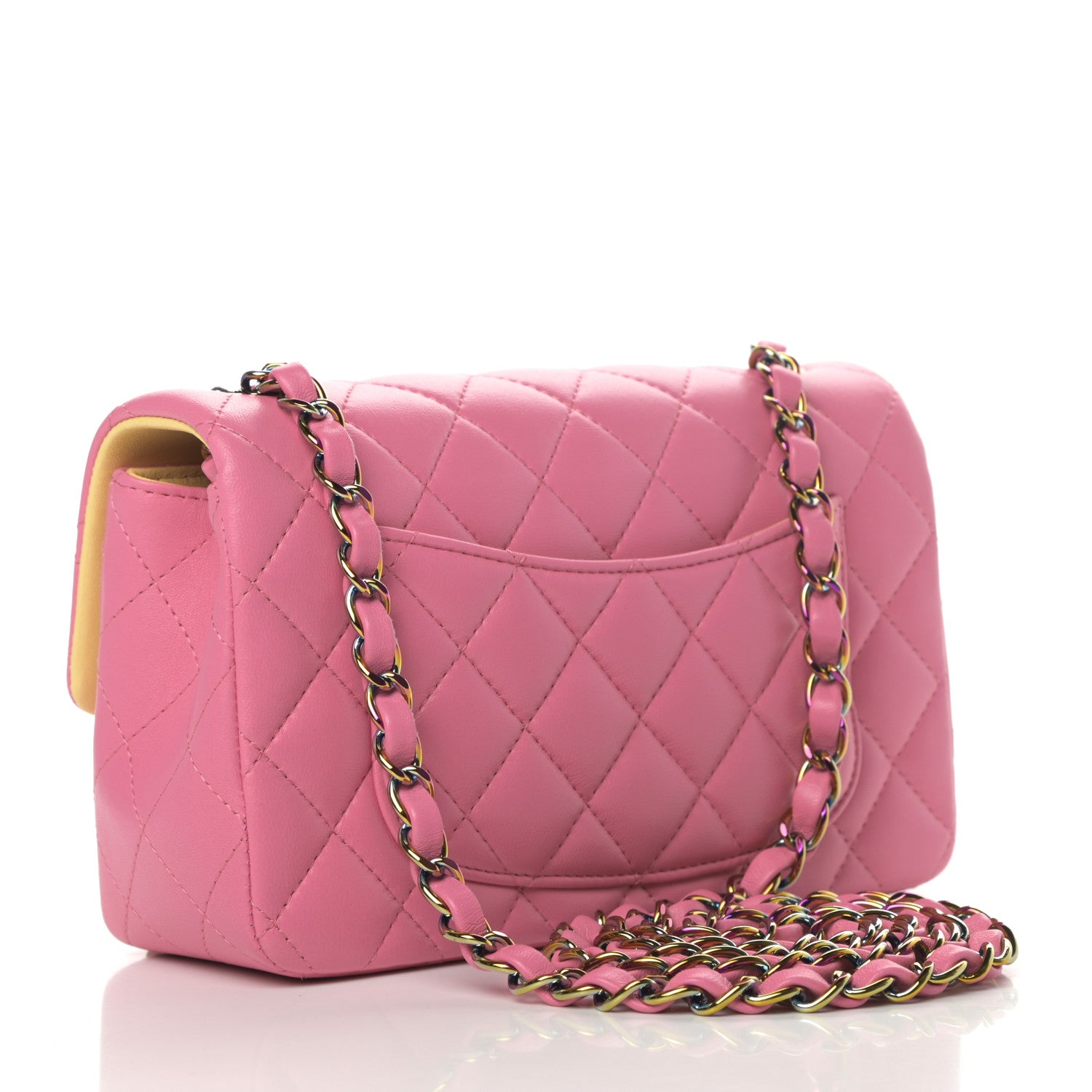 Chanel Lambskin Quilted Mini Rectangular Flap Pink Yellow 3 of 10