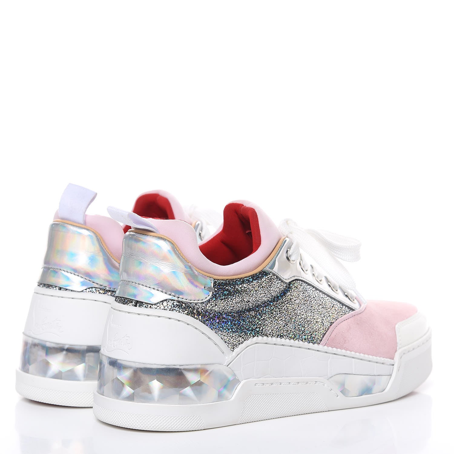 Christian Louboutin Metallic Calfskin Womens Aurelien Flat Sneakers Silver 36 Pink 4 of 8