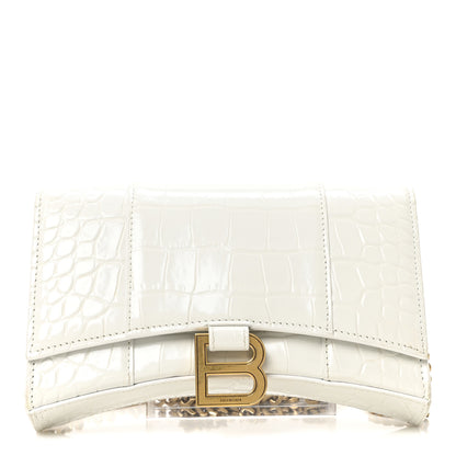 Balenciaga Shiny Calfskin Crocodile Embossed Hourglass Chain Bag White 1 of 9