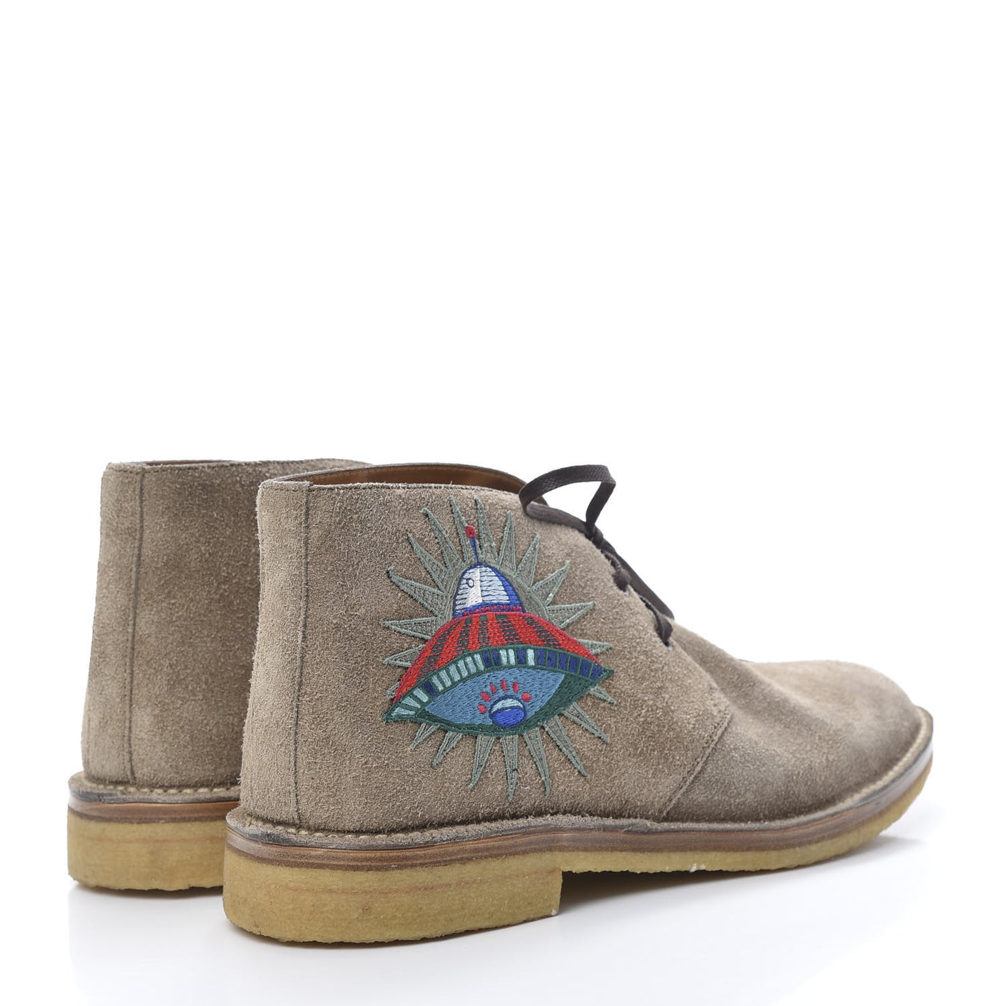Suede Embroidered Mens UFO and Owl Boots 11.5 Beige
