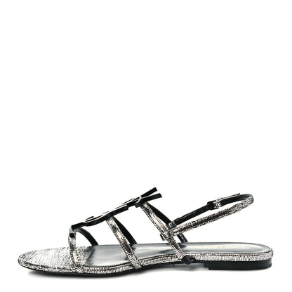 Saint Laurent Calfskin Cassandra Monogram Sandals 37.5 Argento 1 of 8