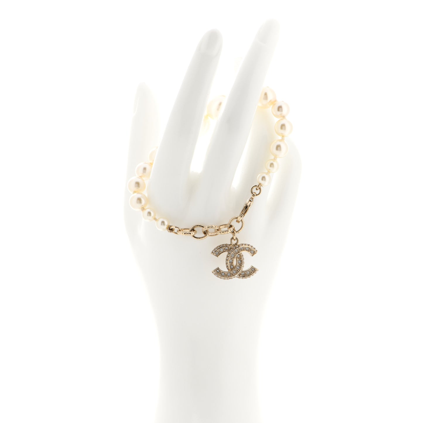 Graduated Pearl Crystal CC Bracelet Gold