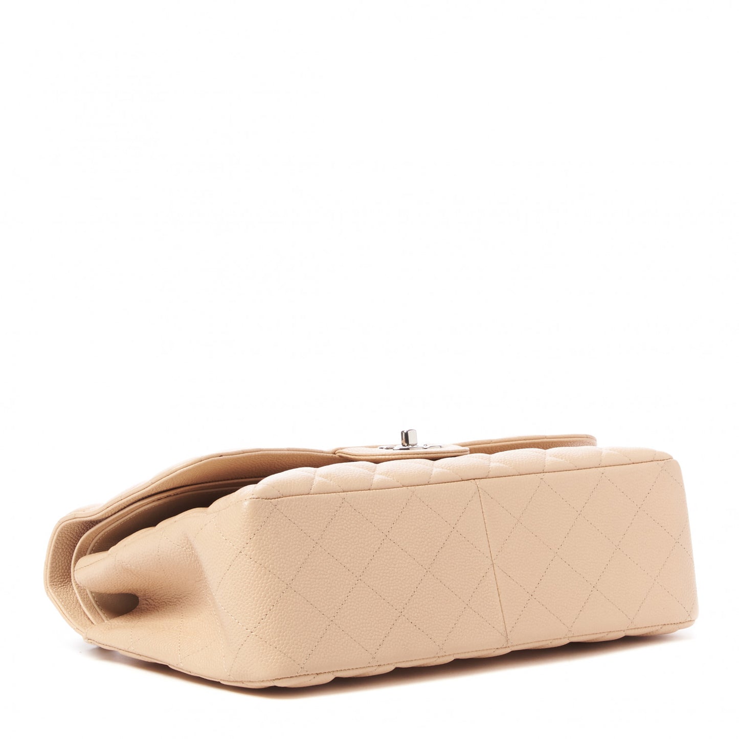Caviar Quilted Jumbo Double Flap Beige Clair