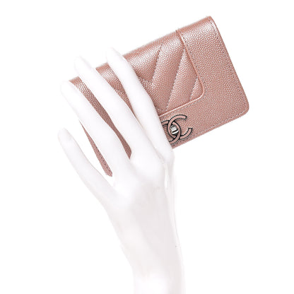 Chanel Metallic Caviar Chevron Quilted Vintage Mademoiselle Card Holder Pink 2 of 9