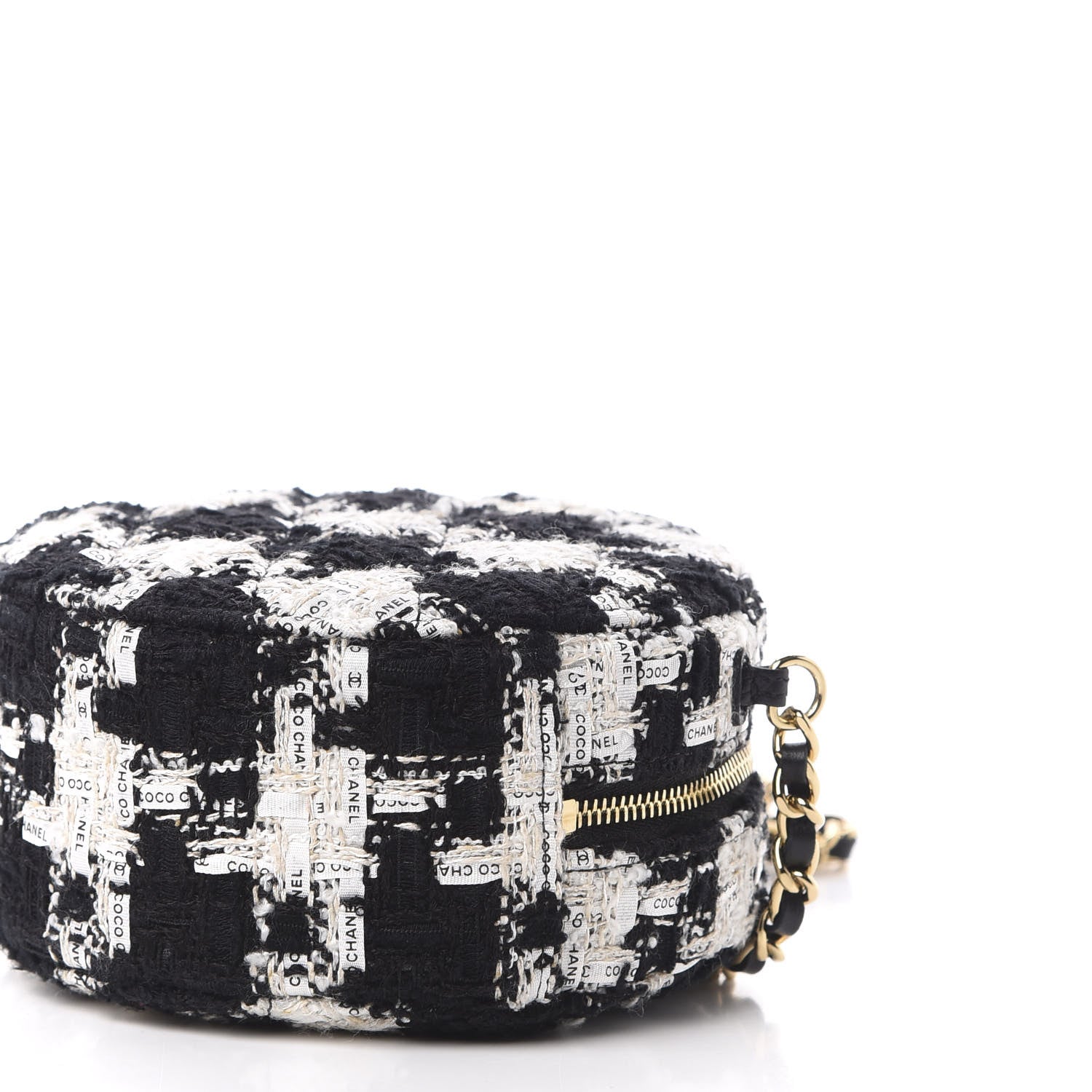 Chanel Tweed Round Clutch With Chain Black White 7 of 10