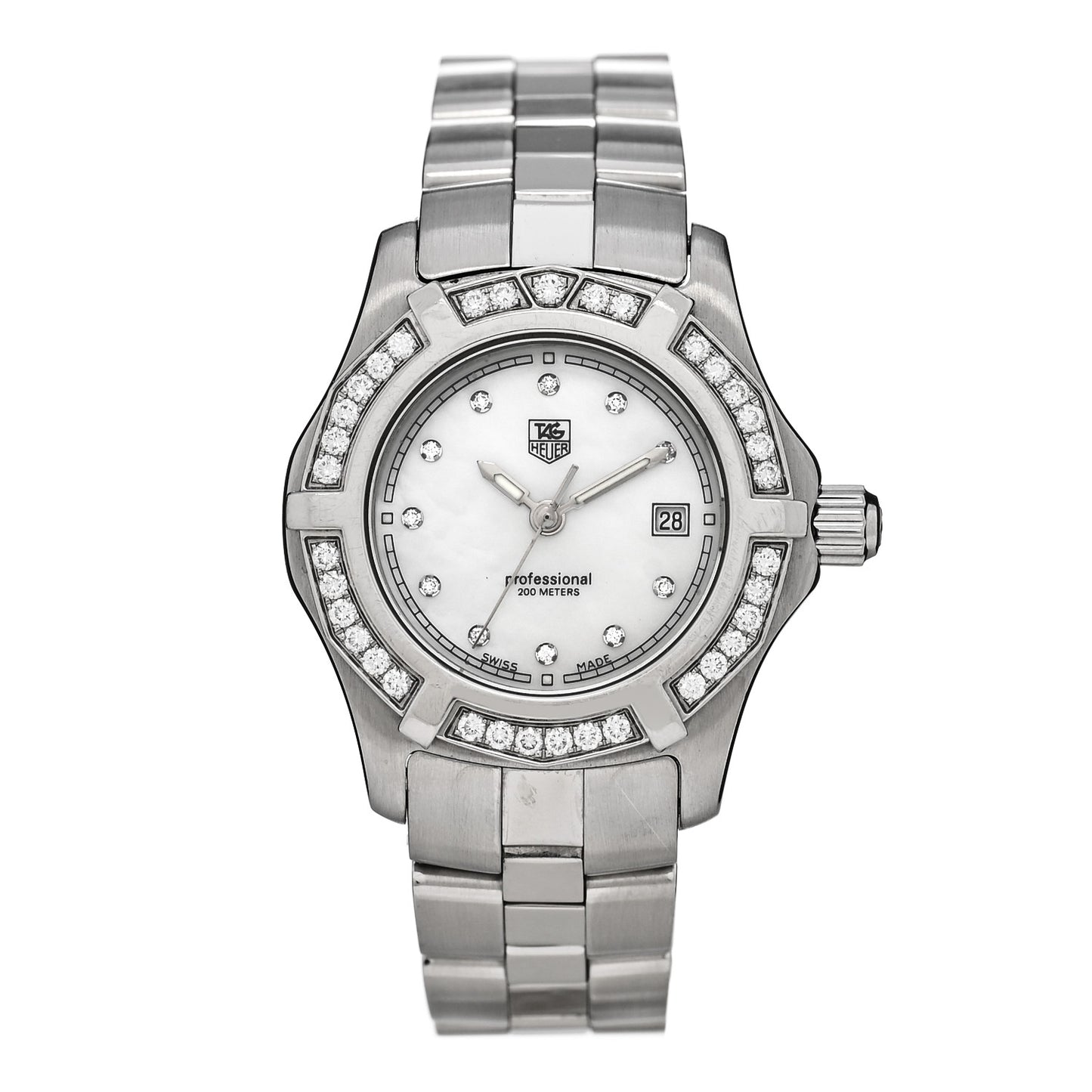 Stainless Steel Diamond Bezel Mother of Pearl 27mm Professional 2000 Quartz Watch WN131J