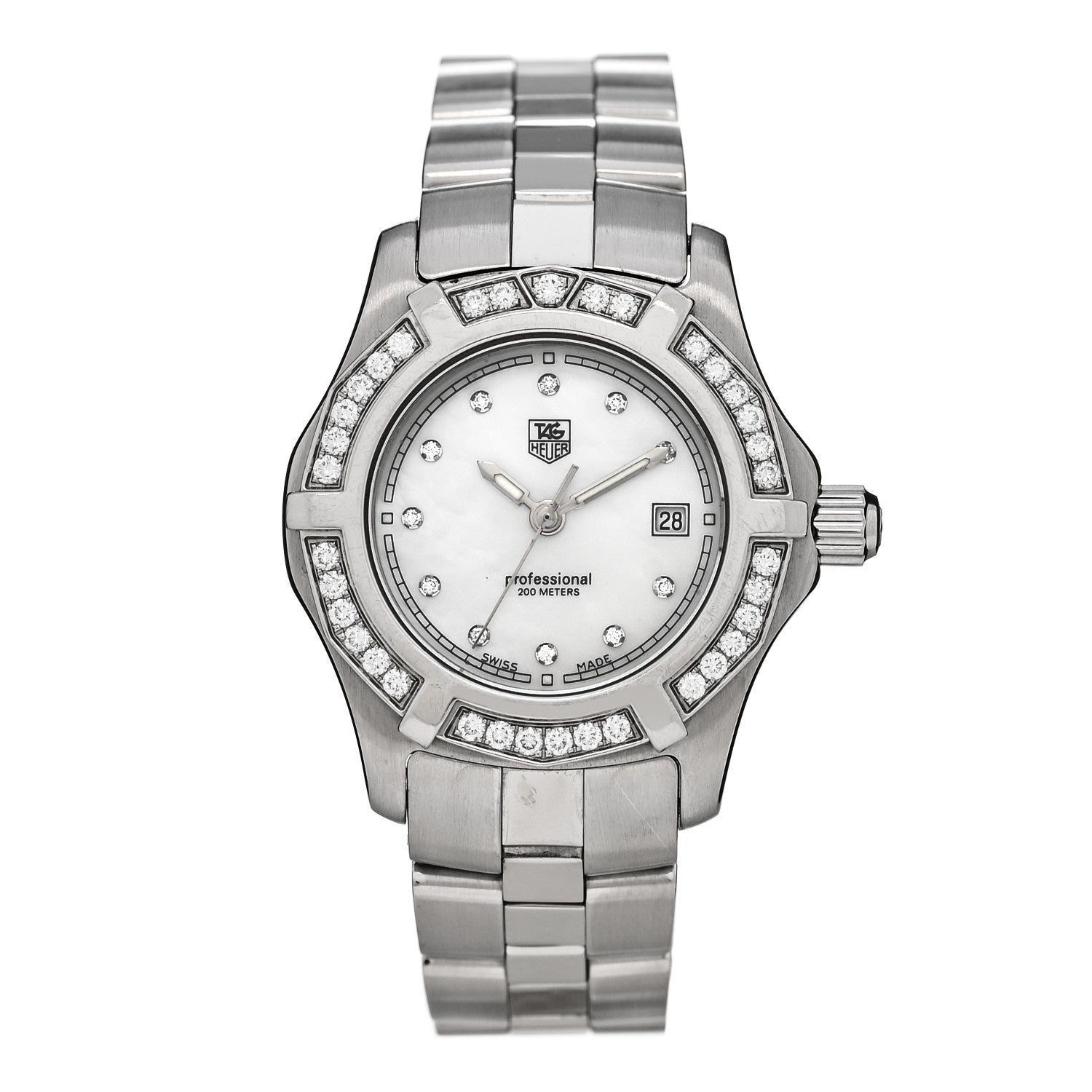 Tag Heuer Stainless Steel Diamond Bezel Mother of Pearl 27mm Professional 2000 Quartz Watch WN131J 1 of 4