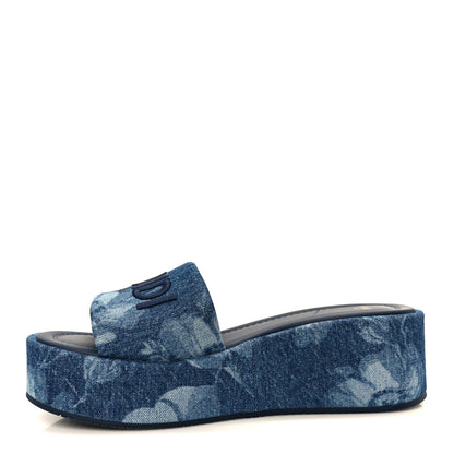 Fendi Denim Sea Garden Logo Sunshine Flatform Slide Sandals 40 Blue Medium Dark Blue 1 of 11