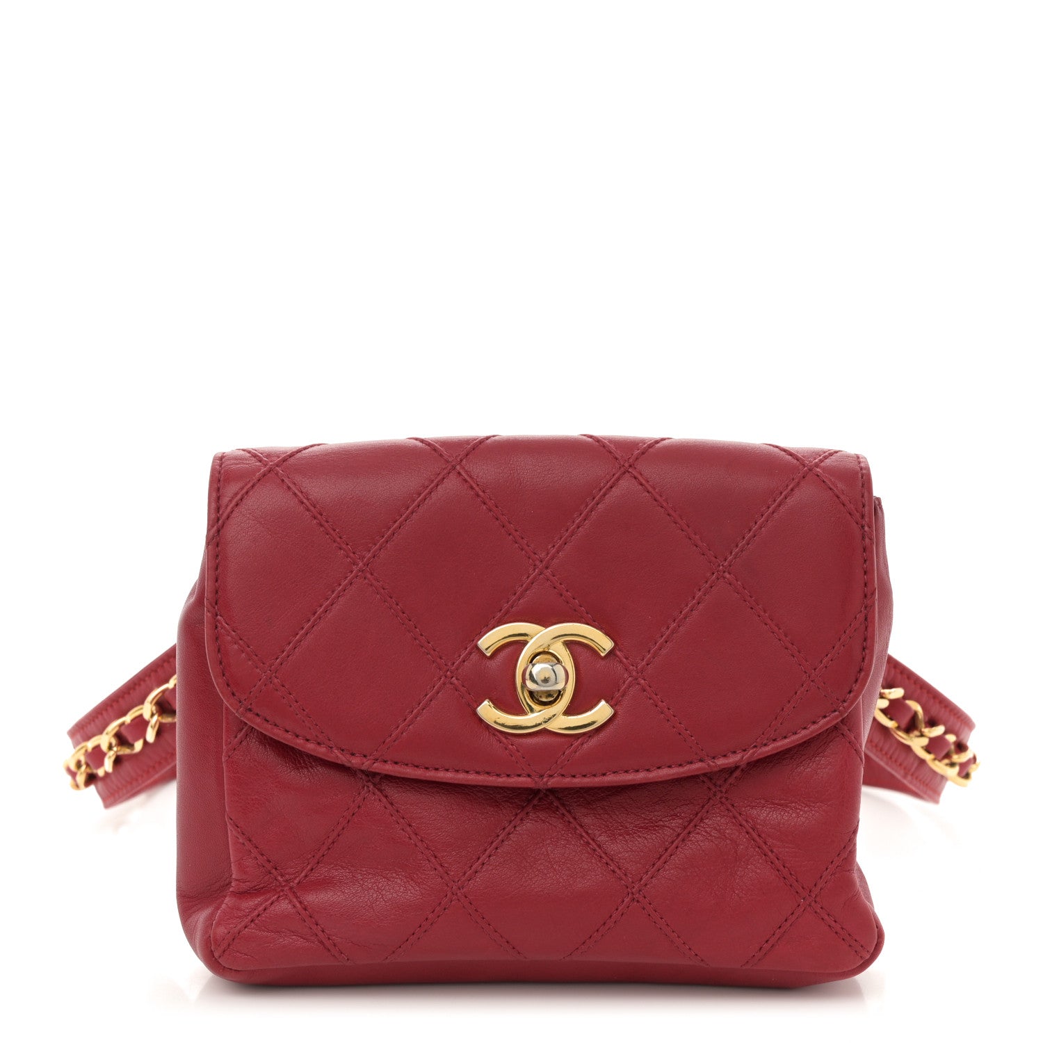 Chanel Lambskin Diamond Stitched Waist Chain Belt Flap Bag 70 28 Red 1 of 14