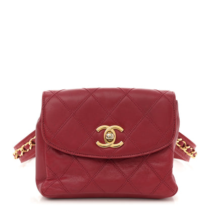 Chanel Lambskin Diamond Stitched Waist Chain Belt Flap Bag 70 28 Red 1 of 14