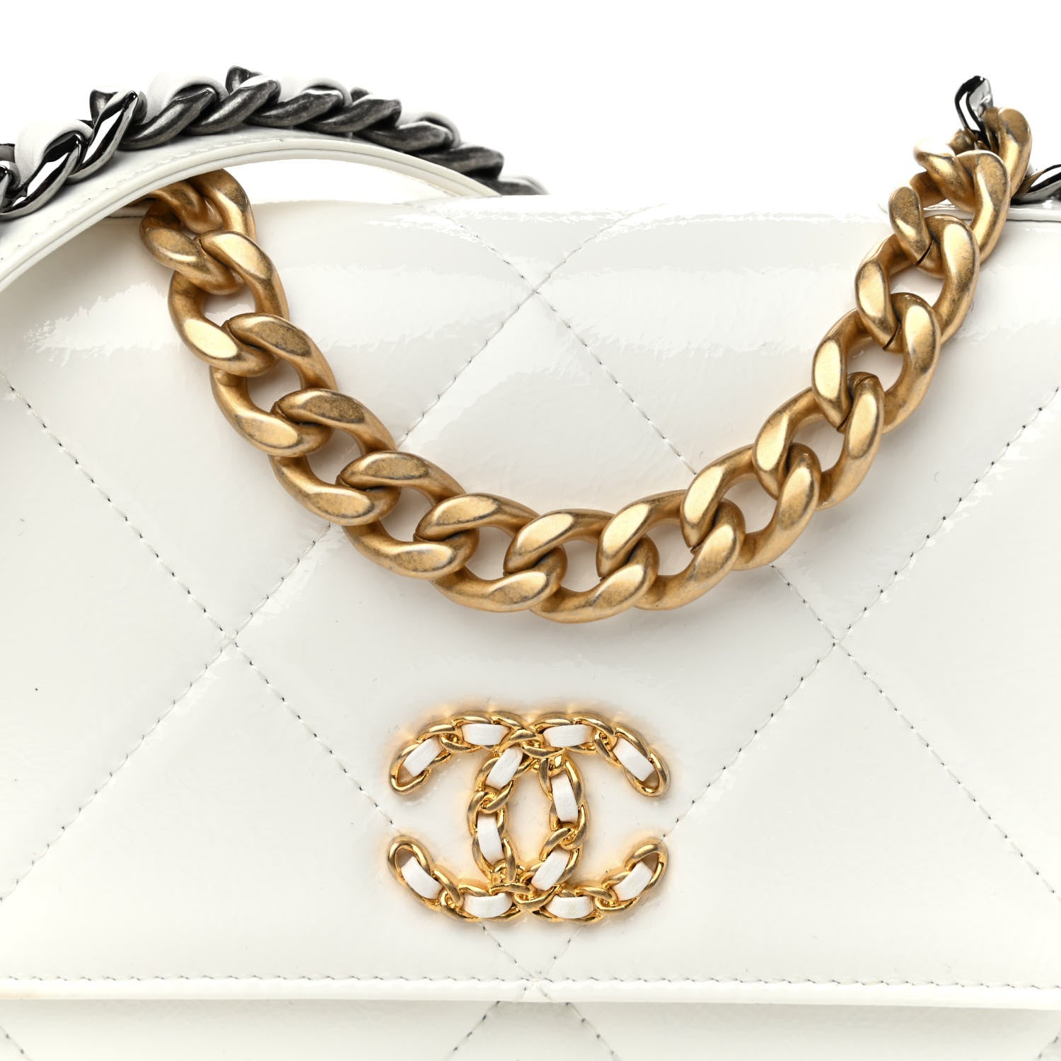Chanel Shiny Crumpled Calfskin Quilted Chanel 19 Wallet On Chain WOC White 9 of 13