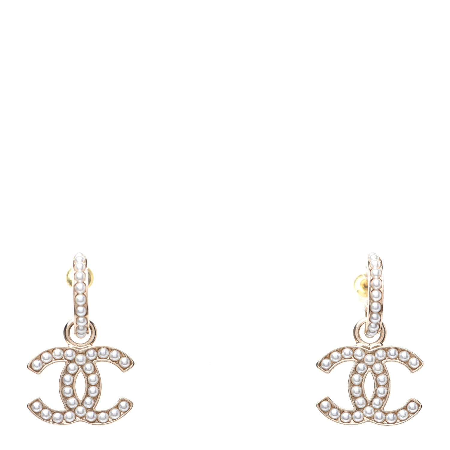 Chanel Pearl CC Hoop Drop Earring Gold 1 of 8