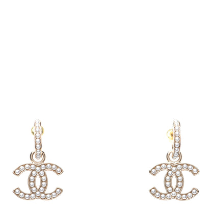 Chanel Pearl CC Hoop Drop Earring Gold 1 of 8