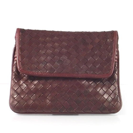 Bottega Veneta Vintage Woven Clutch Bag Dark Red 1 of 8