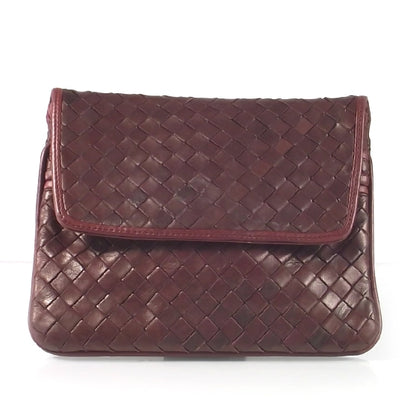Bottega Veneta Vintage Woven Clutch Bag Dark Red 1 of 8
