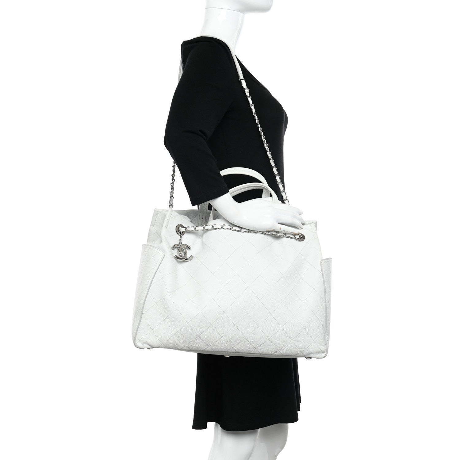 Chanel Grained Calfskin CC Pocket Tote White 2 of 12