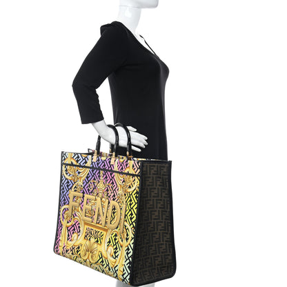 Fendi X VERSACE Canvas Printed Plexiglass Fendace FF Baroque XL Fendi Sunshine Shopper Tote Gold 2 of 9