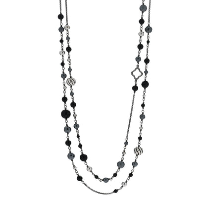 David Yurman Darkened Sterling Silver Black Onyx Hematite Quatrefoil Bead Chain Necklace 1 of 4