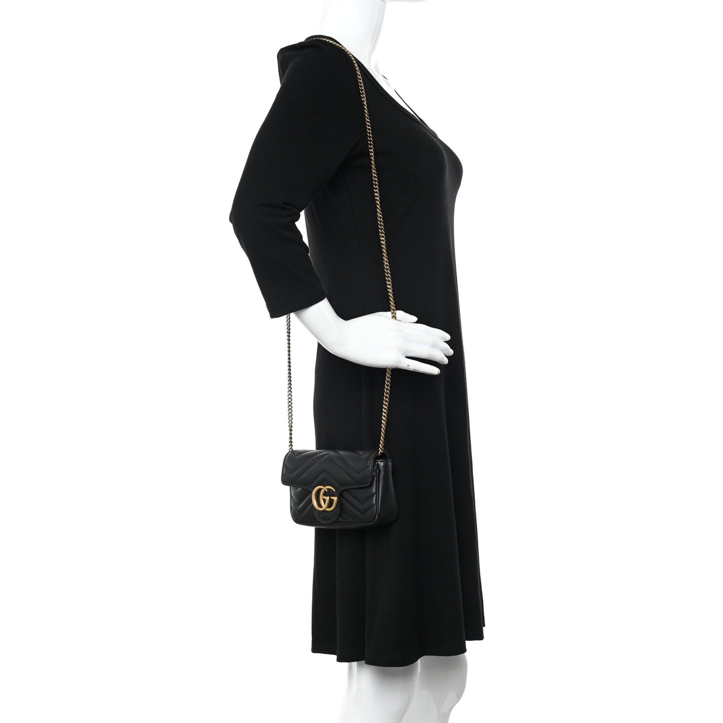 Calfskin Matelasse Super Mini GG Marmont Shoulder Bag Black